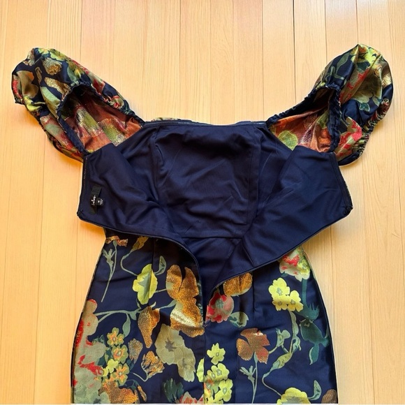 LULUS So Stunning Metallic Jacquard Puff Sleeve Mini Dress – Size M - Picture 12 of 16